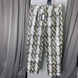 Grey Faix Leather Snake Print Slim Leg Trouser